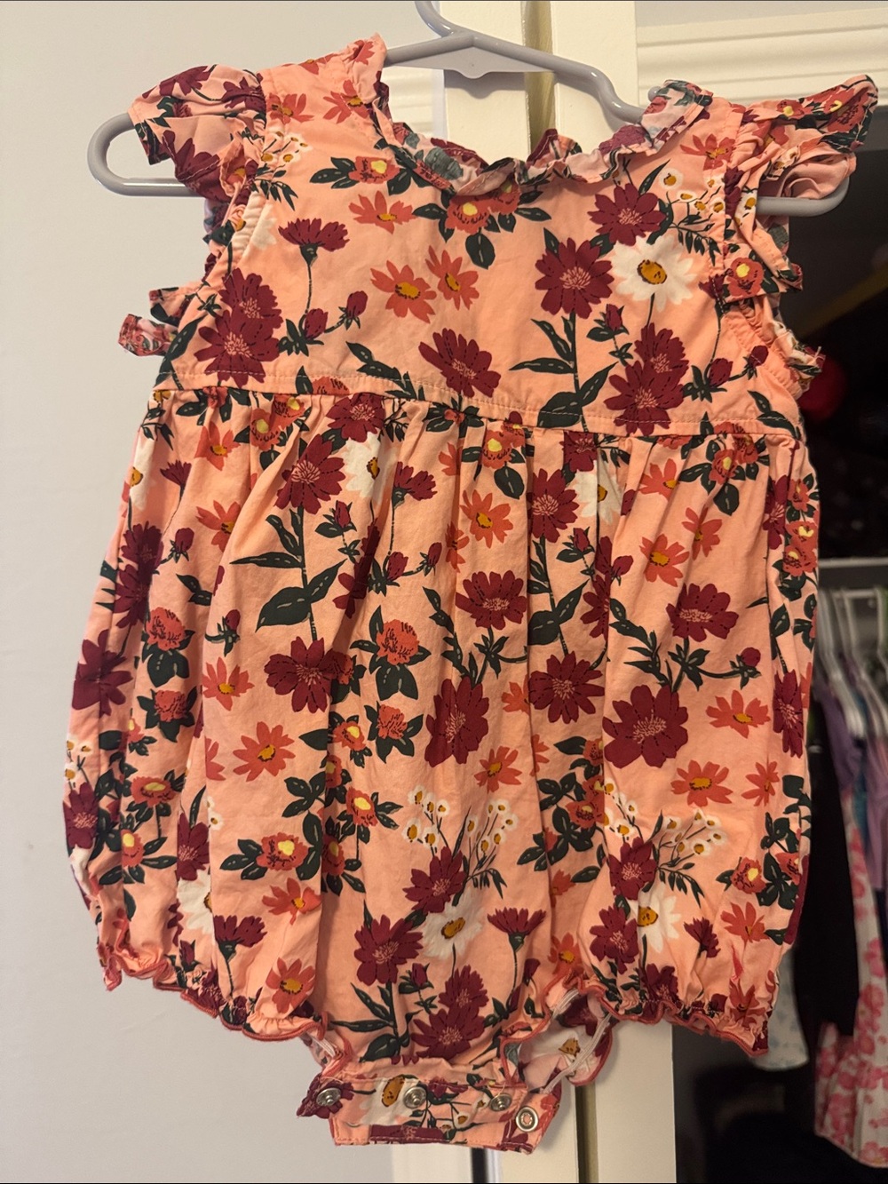 Pink Chicken Peach Floral Ruffled Baby One-Piece